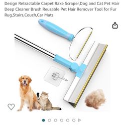 Oaknut 56’’ Pet Hair Remover Set Innovative Metal Edge Design Retractable Carpet Rake Scraper,Dog and Cat Pet Hair Deep Cleaner Brush Reusable Pet Hai