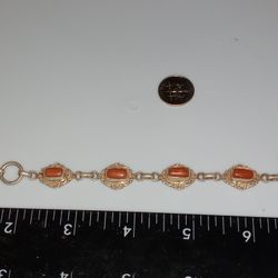Native American Sterling Silver Coral Bracelet 7"