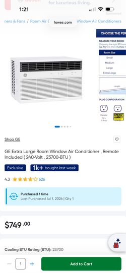 GE Extra Large Room Window Air Conditioner , Remote Included ( 240-Volt , 23700-BTU )