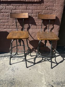 Pair Of Adjustable Industrial Barstools