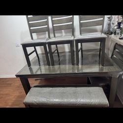 Dining table set for chairs and bench