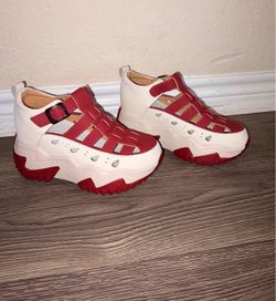 Red and White Platform Chunky Sandal Sneakers