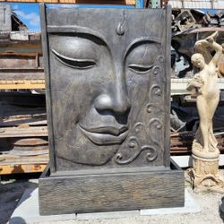 Concrete Resin Fiberglass Mantra Meditating Buddha Statue Wall Fountain / Cement Fiberglass Backyard Patio Buddha Fountains