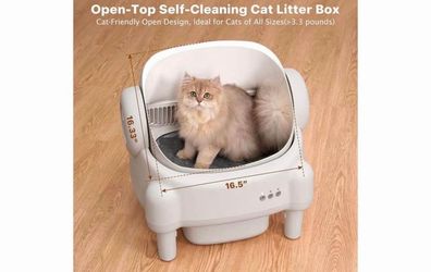 New-Self Cleaning Litter Box,Open Top Automatic Litter Box with App Control for Multiple Cats, Safety Sensors Protection, Odor Control Includes 2 roll