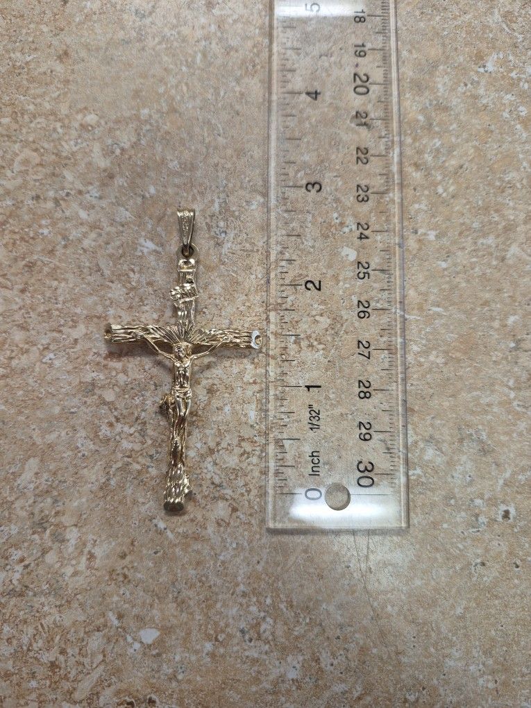 14k Yellow Gold Crucifix Pendant 3"