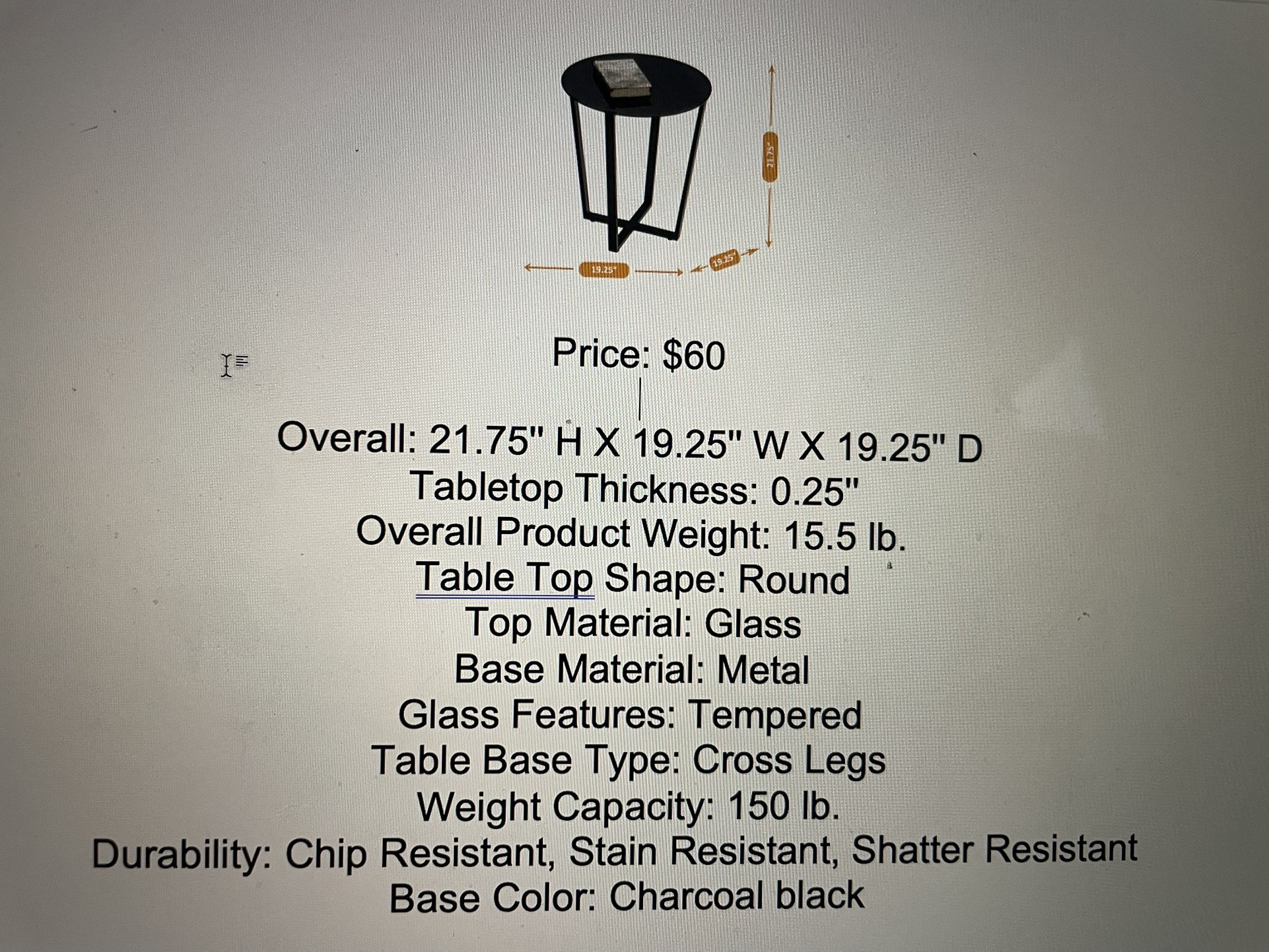 Glass Top End Table