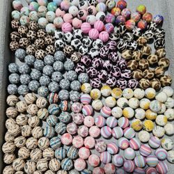 Lot of 250pcs Printed Silicone Beads Random Mix - See Description
