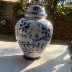 Vintage Lidded Porcelain Vase Ginger Jar Hand Painted