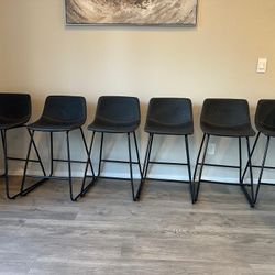 6 Gray Faux Leather Barstools_Seat H25"