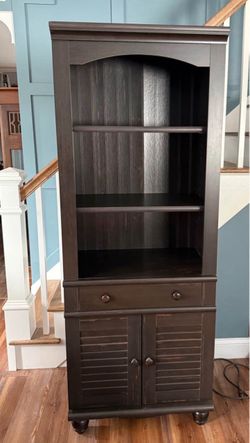 Dark Wood Bookcase with Cabinet and Drawer