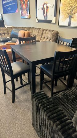New black 5 pc apartment condo smaller table set last 3 on clearance leatherette seats ez clean $399 new in box. $450 setup