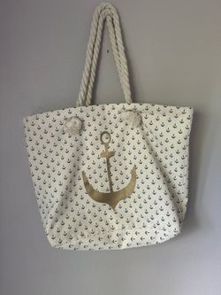 Nautical Beach Tote Bag Rope Handle Anchor Print