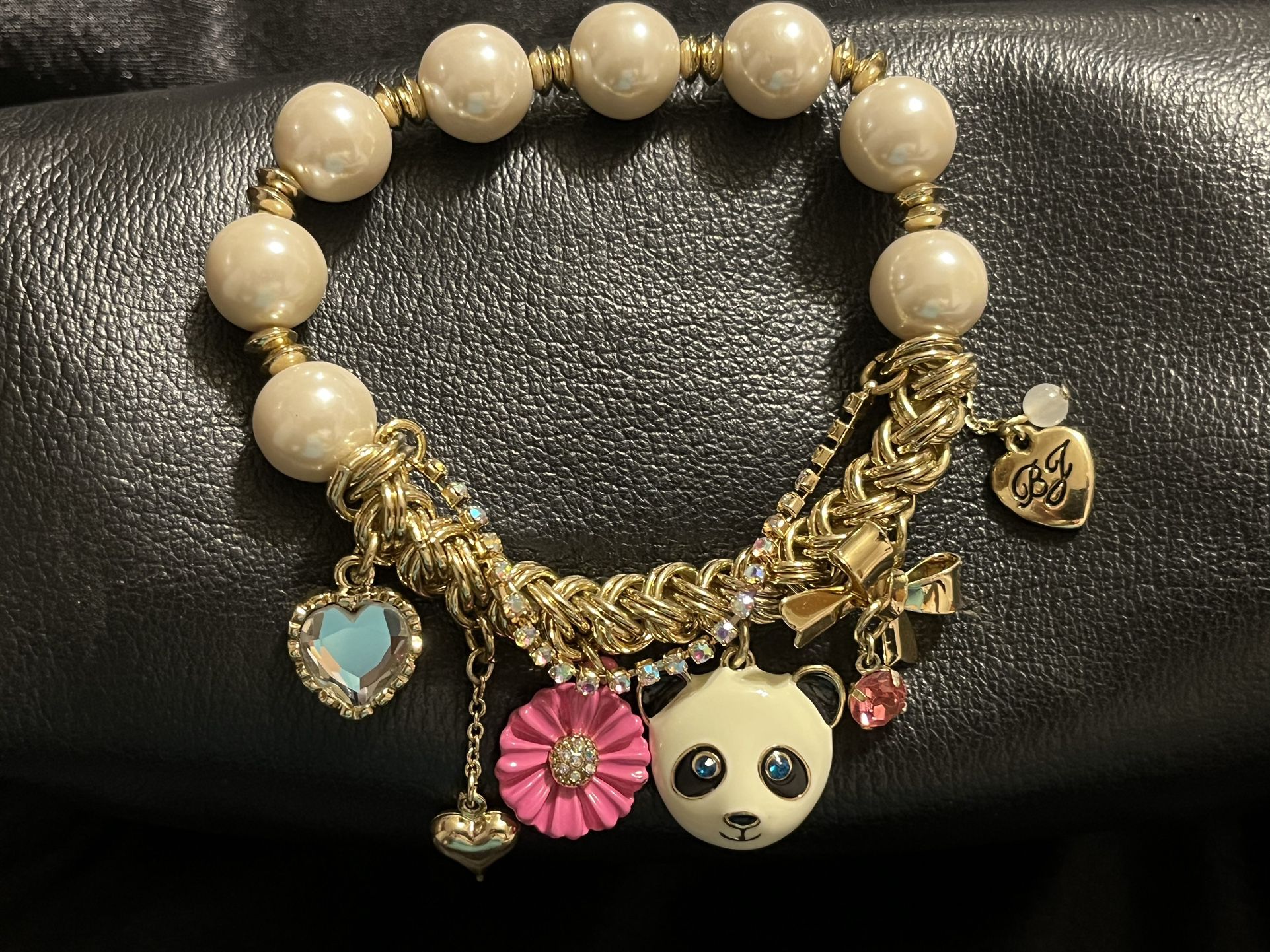 NEW - Betsey Johnson Gold Pearl Beaded Panda Charm Bracelet