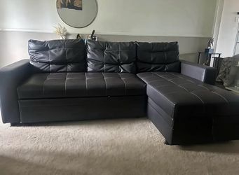 Black Faux Leather Sectional Sofa
