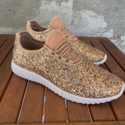 Rose Gold Glitter Tennis Shoes Size 9