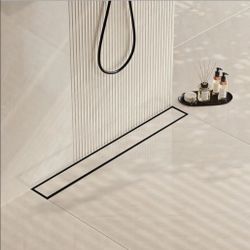 0710: New 18" Matte Black Linear Shower Drain,2-in-1 Flat& Tile Insert Cover
304 Stainless Steel,Fast Drainage, Durable,Rectangle Shower Floor Drain w