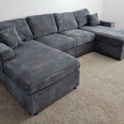 ✅️✅️4 pc  grey corduroy fabric sectional sofa with double chaise.✅️✅️✅️