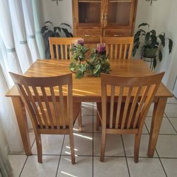 Solid Oak Table Lasy Susan Extension Connected Underneath 