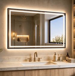 36"x24" LED Lighted Bathroom Mirror with Anti-Fog Backlit + Front Lit, Anti-Fog, Dimmable, 3 Colors, Memory, Tempered Glass, Horizontal/Vertical