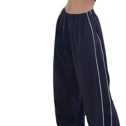 Navy Blue Y2K Wide Leg Parachute Pants