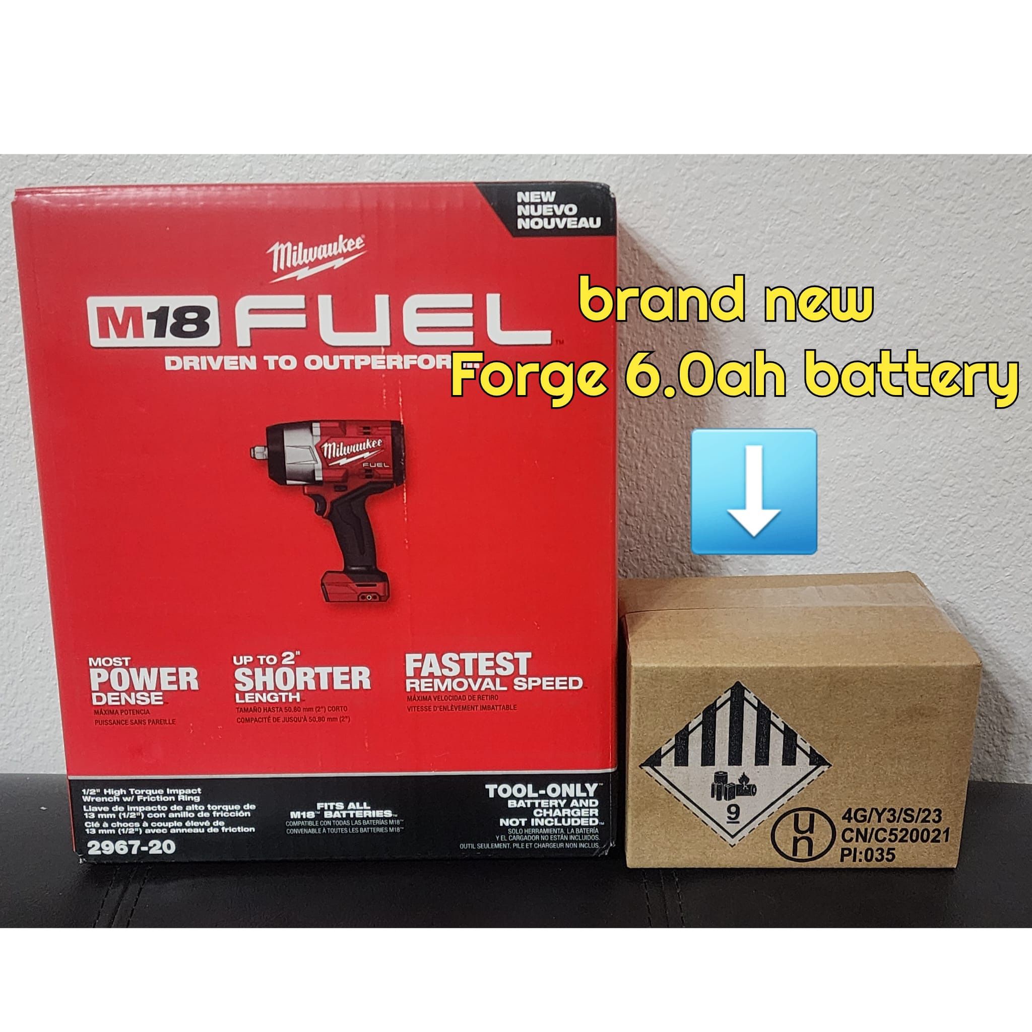 All New Milwaukee M18 (2967-20) FUEL 1/2" High Torque Impact Wrench w/ New FORGE 6.0 Battery