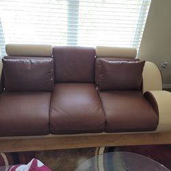 Beige and Brown Leather Sofa Set