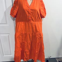 Pretty Garden Women's Short Sleeve V-Neck Maxi Dress orange color with pockets 