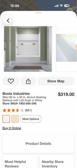 Shop Bootz Industries Maui 60 in. x 30 in. Alcove Soaking Bathtub with Left Drain in White