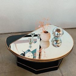 Vintage Post Modern Mirror Swiveled Coffee Table Black Gold