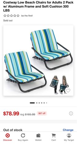 Costway low beach chairs 2 pack/ Aluminum frame and soft cushions  300 lbs