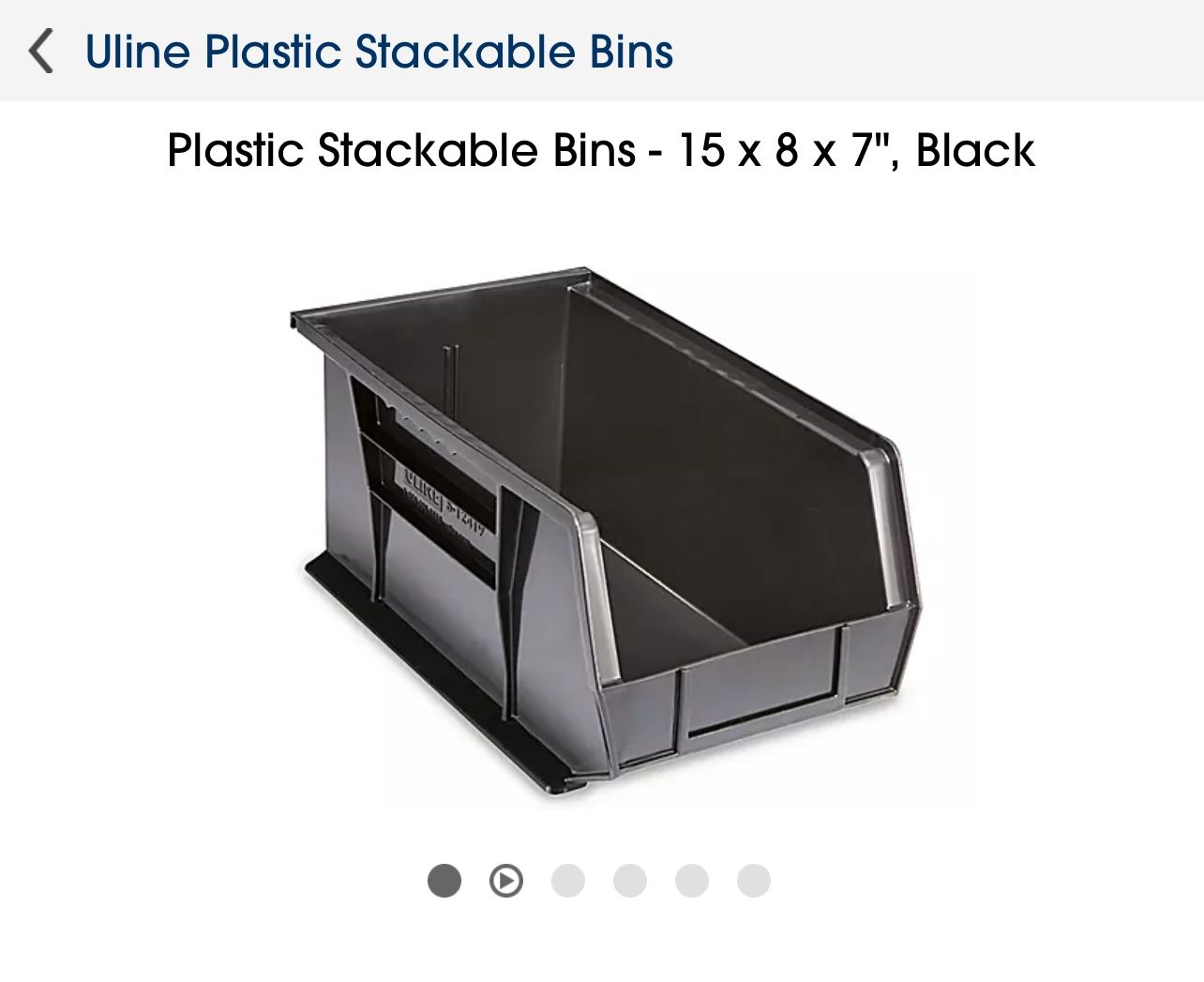 Plastic Stackable Bin 15 x 8 x 7” Black