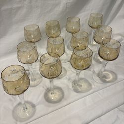 Vintage Hortensia Traube Bohemian Amber Crystal Hock Wine Glasses (set of 12) Mint Condition