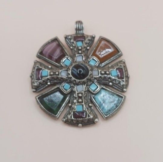 Vintage Ornate Signed Miracle Mosaic Pendant