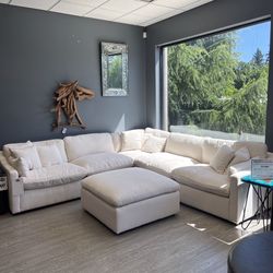 White Plush Modular Fabric Sectional - Cloud