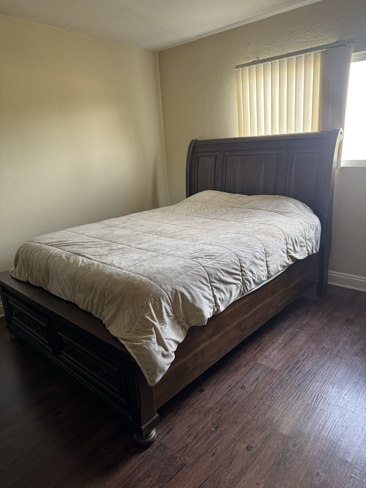 Bed Frame, Tall Dresser, Short Dresser & Mirror