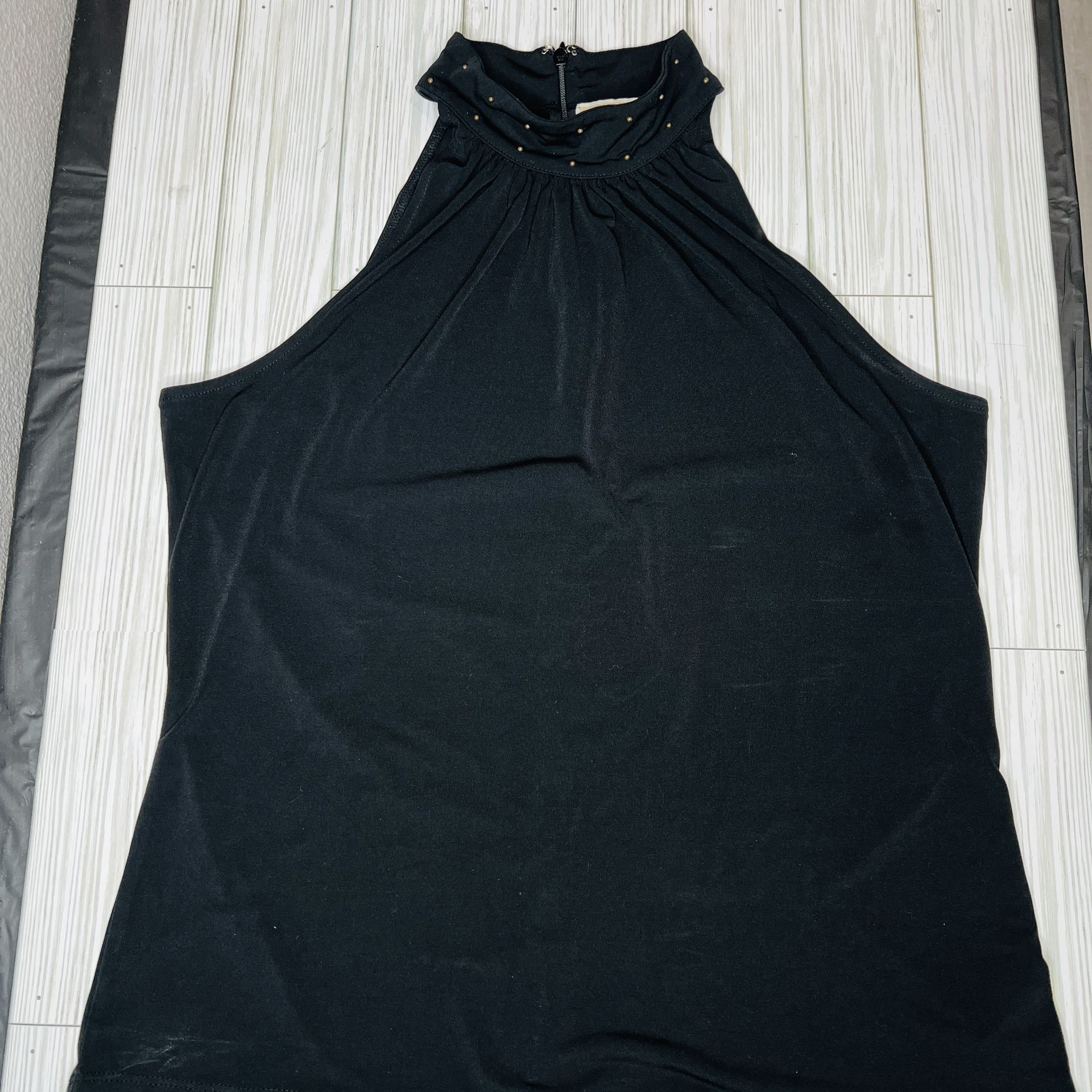 Michael Kors Black Sleeveless High Neck Embroidered Halter Top