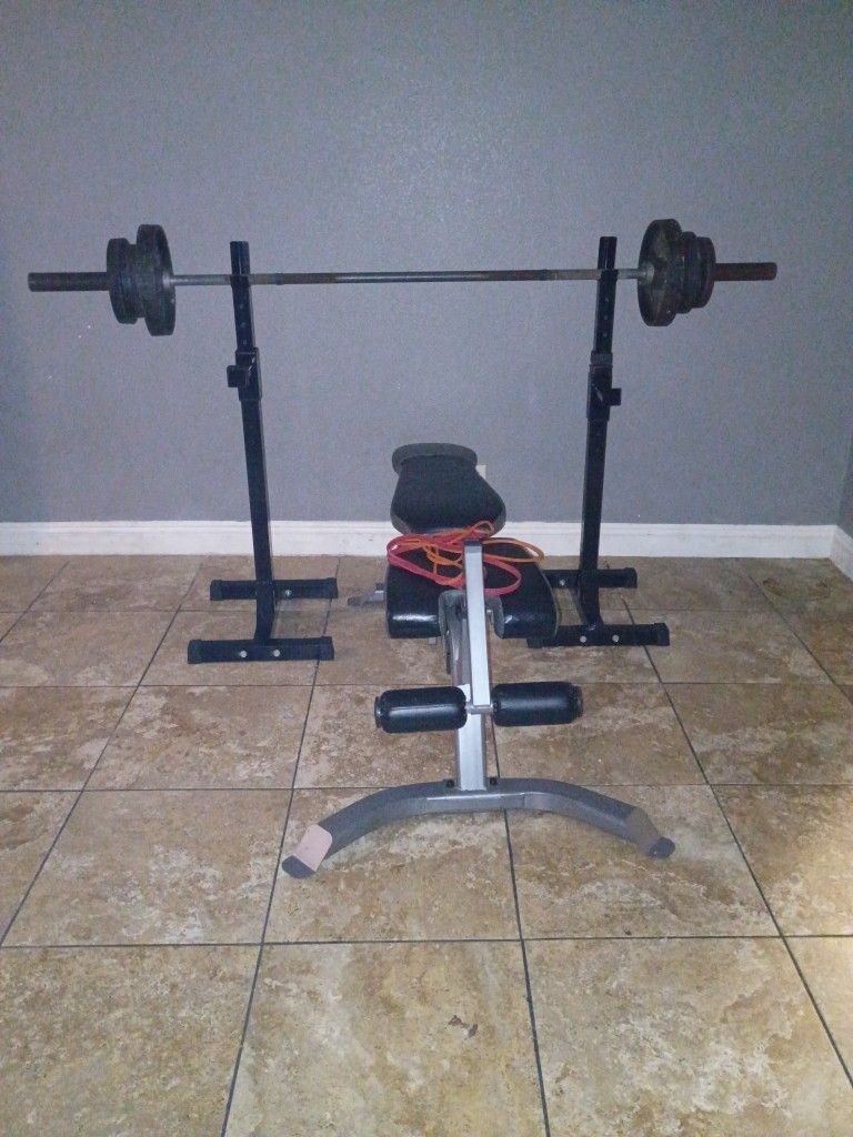 Weight Set For Sale With Bench And 2 Stretch Bands