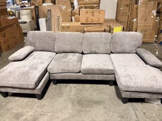 U-Shaped Sofa Couch with Linen Fabric, 4 Seat 