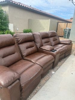 Brown Leather Reclining Sofa