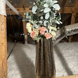 Tall Vase Silver With Flowers Floral Arrangement 