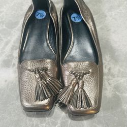 COLE HAAN NikeAir 7.5 Leather Silver Gold Slip On Tassel Driving Loafers