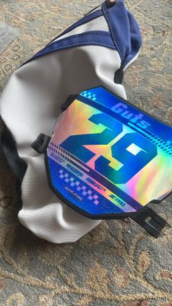 Blue and White guts seat cover and odi number plate