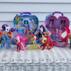 My Little Pony Collection - 2 Mini World Magic Compact Playsets (Mostly Complete but Missing Some Pieces)-Rainbow Dash, Twilight Sparkle, Rarity, Etc.