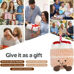 Happy Birthday Cake VOL Weighted Stuffed Animals - 9.9in Cute Smile Cake Plush Toy for Gift