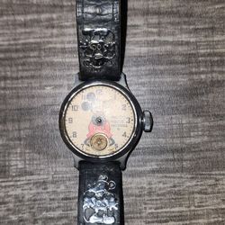 Vintage Ingersoll Open-Face Mickey Mouse Watch (W/O Hands) For Parts Or Repair