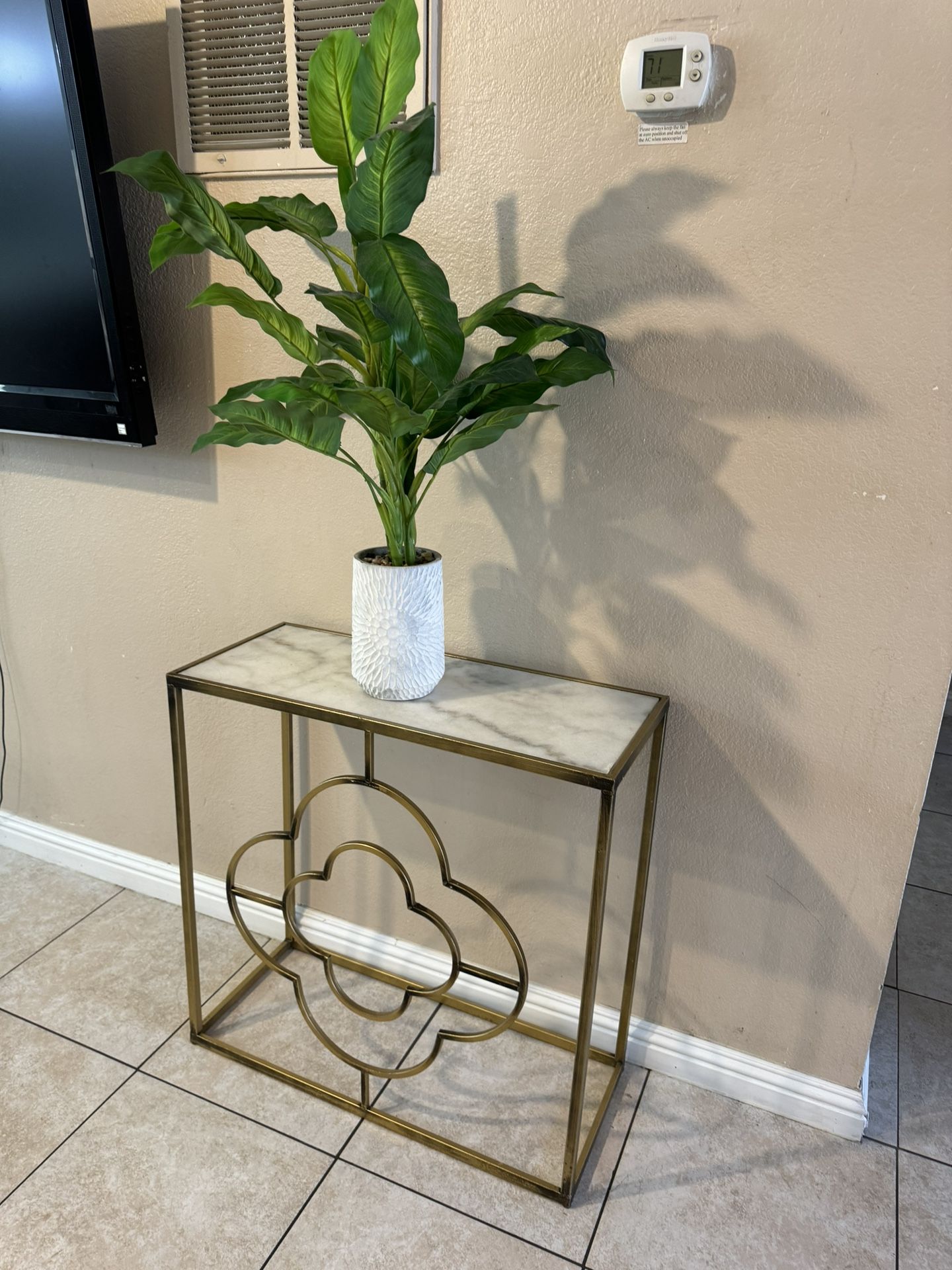 Side Table With Fake Plant