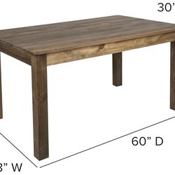Flash Furniture Antique Rustic Solid Pine Farm Dining Table.
