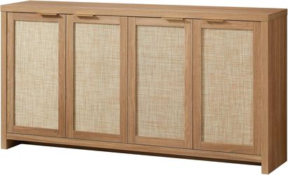 Hampstead Rattan 4-Door Storage Sideboard Cabinets with Adjustable Shelves, Boho Accent Buffet