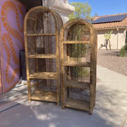 Vtg Boho Wicker Rattan Shelving Set 