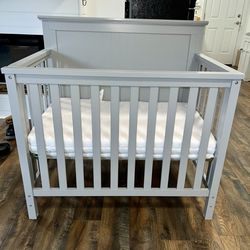 Ava 4-in-1 Convertible Mini Crib in Pebble Grey, 635-PG, Greenguard Gold Certified, Non-Toxic Finish, with 3 Mattress Height Settings